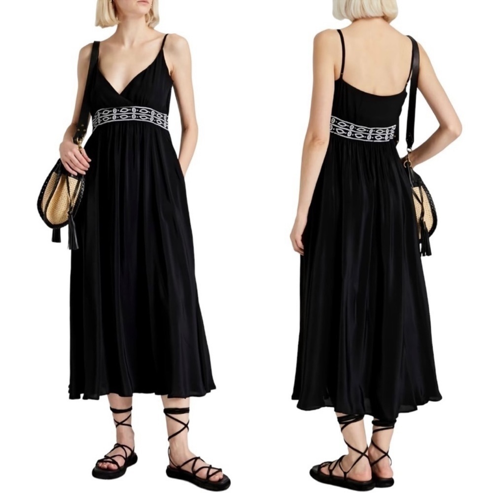Solid & Striped The Ariel Black & White Embroidered Women’s Midi Dress Small New